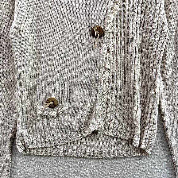 Katamai Beige Cream Knit Button Fringe Long Sleeve Pullover Sweater Womens XL - Picture 4 of 9